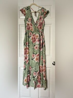 Bog Collective Sage Green Floral Maxi Dress